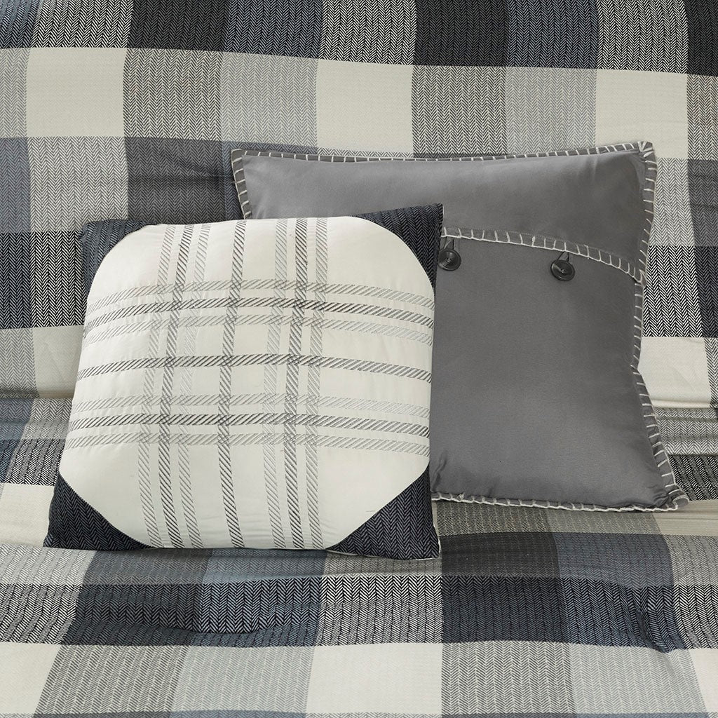 7 Piece Herringbone Comforter Set Grey Cal King