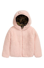 Tucker + Tate Kids' Reversible Faux Shearling Hooded Jacket in Pink English- Camo Stars  Size 8