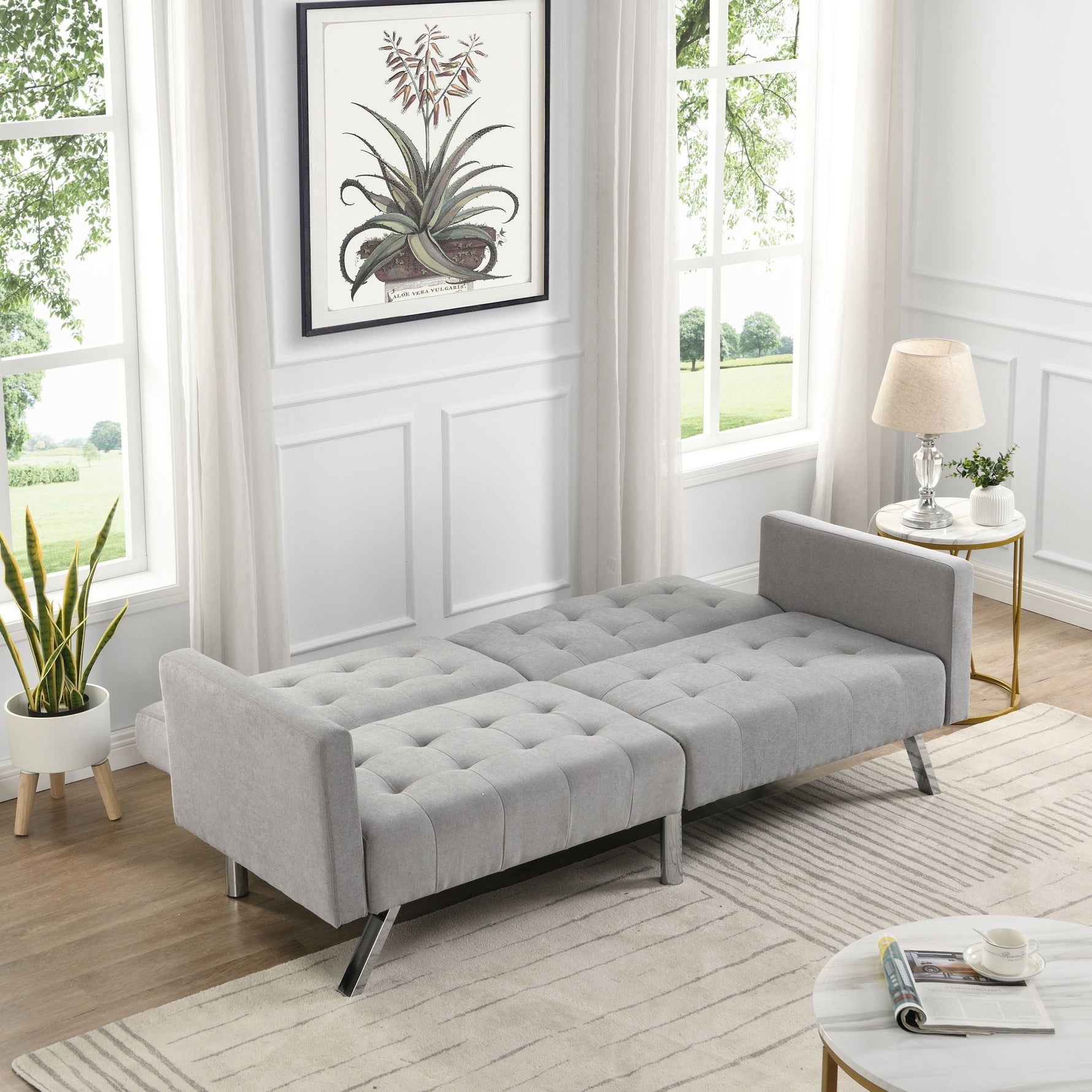Sofa Bed Convertible Folding Lounge Couch Loveseat Sleeper Sofa Armrests Living Room Bedroom Apartment Reading Room - Light Gray