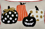 Embroidered Halloween Pumpkin Pillow – Spooky Polka Dot Linen Throw Accent
