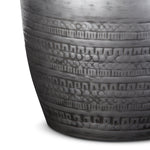 Johnsen 15 Inch Wide Tribal Pattern Metal Accent Table in Antique Silver