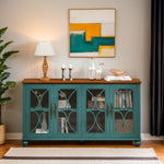Elegant European Antique Style 4-Door Cabinet with Tempered Glass Doors