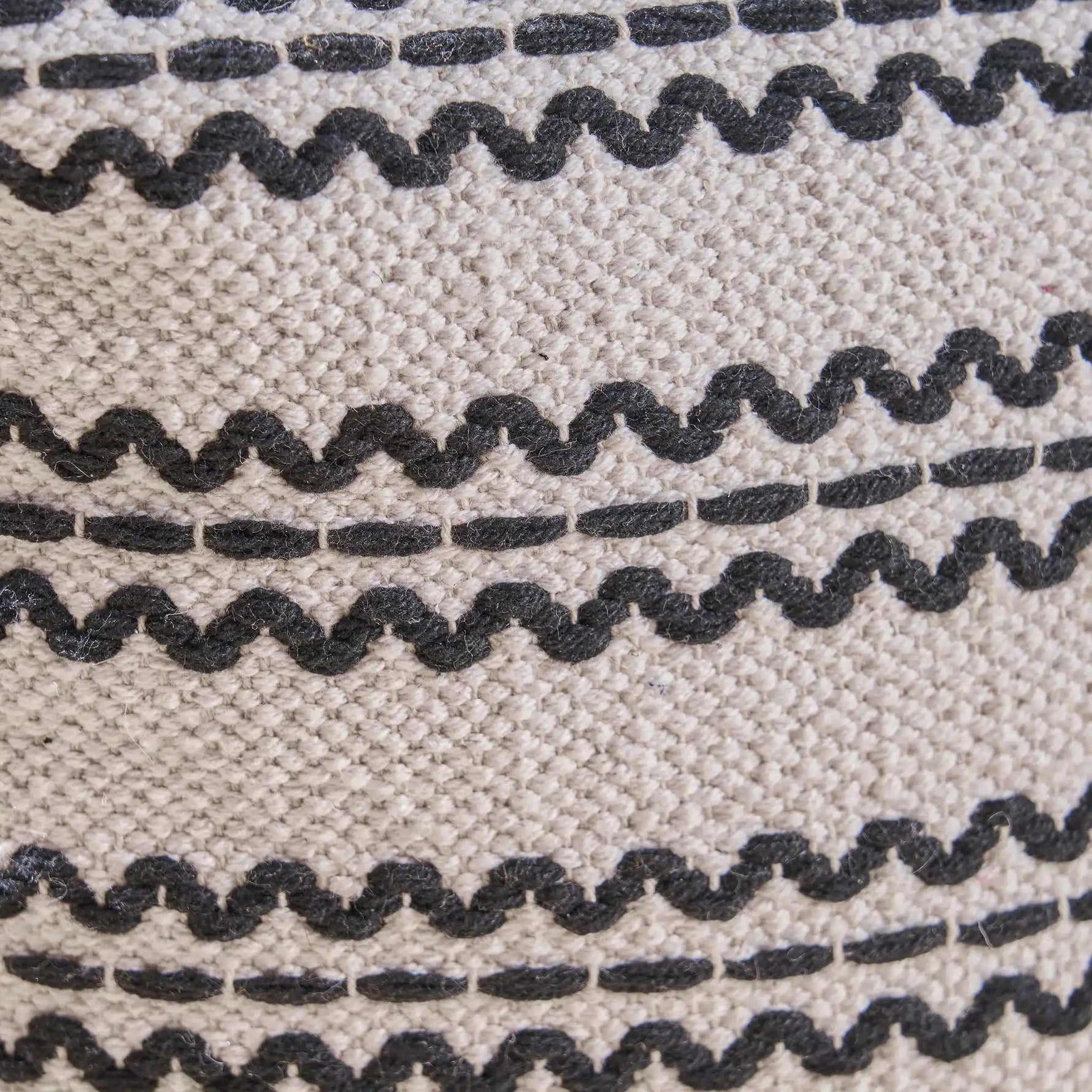 Lani Handcrafted Fabric Pouf - Durable Cotton Square in Natural / Black
