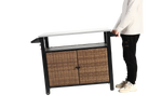 Outdoor Kitchen Wicker Island Rolling Cart & Storage Cabinet Brown