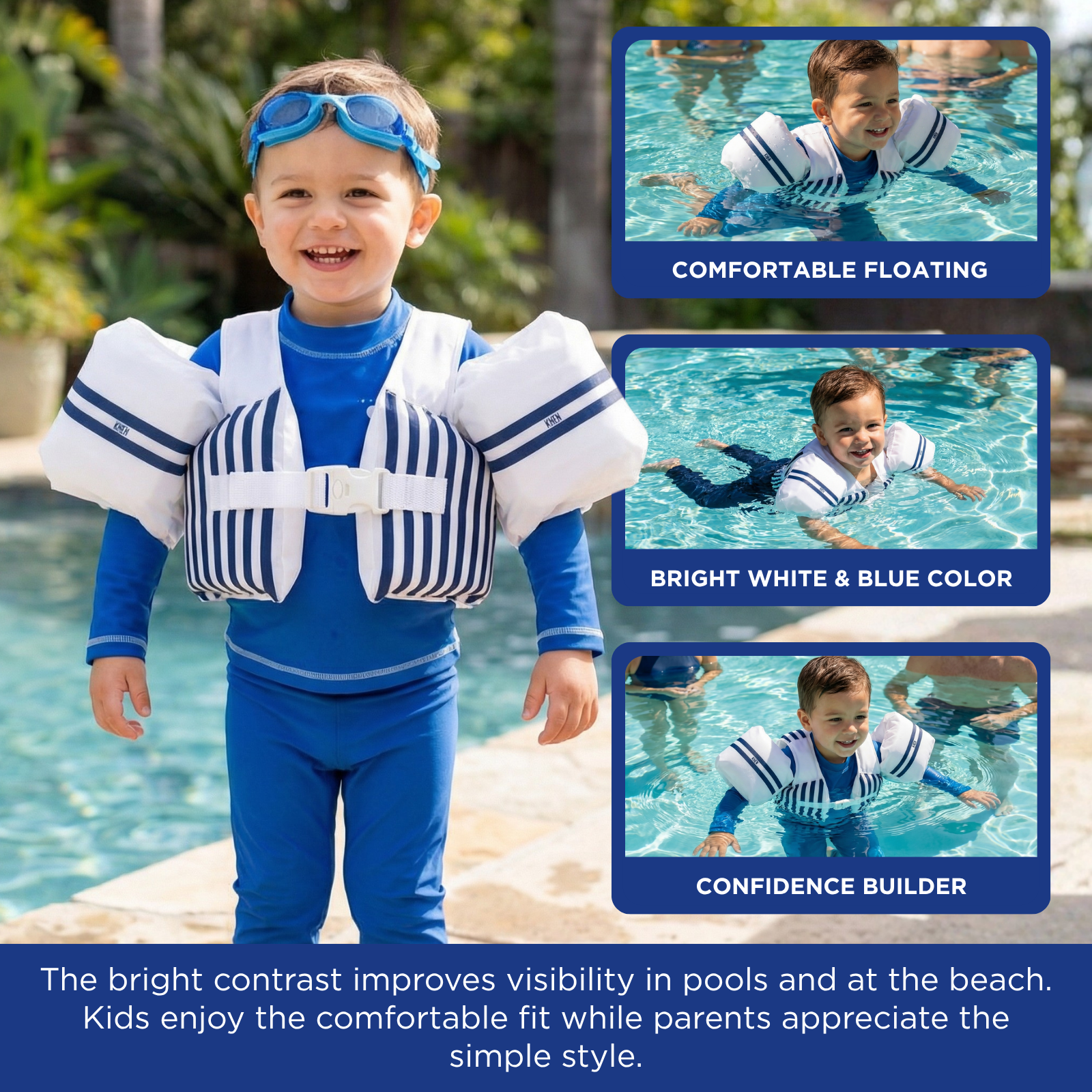 Floating Jackets with Sleeves for Bool or Beach | 1-3 Years | White & Blue