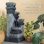 4-Tier Resin Cascading Bowls Outdoor Waterfall Fountain with LED Lights
