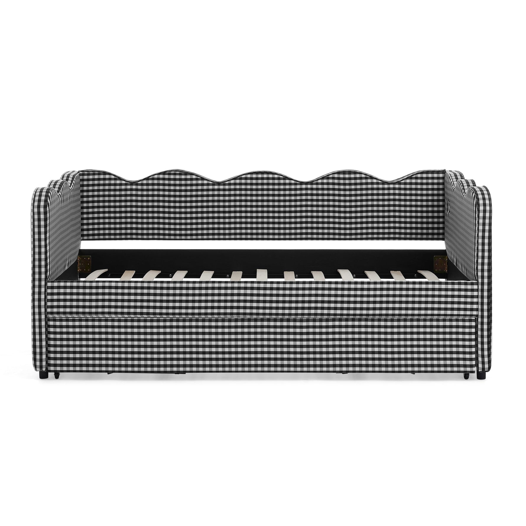 Cozy Gingham Daybed with Trundle Twin Size Sofa Bed