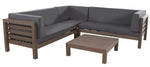 Oana Outdoor Wooden Sectional Set with Cushions, Dark Grey