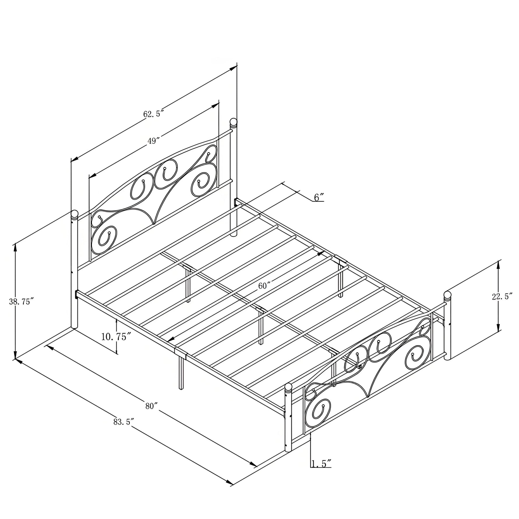 Queen Size Unique Flower Sturdy System Metal Bed Frame with Headboard and Footboard