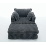 Oversized Corduroy Chaise Lounge with Ottoman in Dark Gray