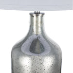 Silver Round Table Lamp with White Fabric Shade