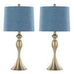Ashland 27" Contemporary Metal Table Lamp Set in Gold with Linen Shades