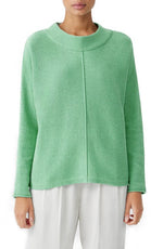 Eileen Fisher Mock Neck Dolman Sleeve Organic Cotton & Recycled Cashmere Sweater in Sea Glass, Size X-Large