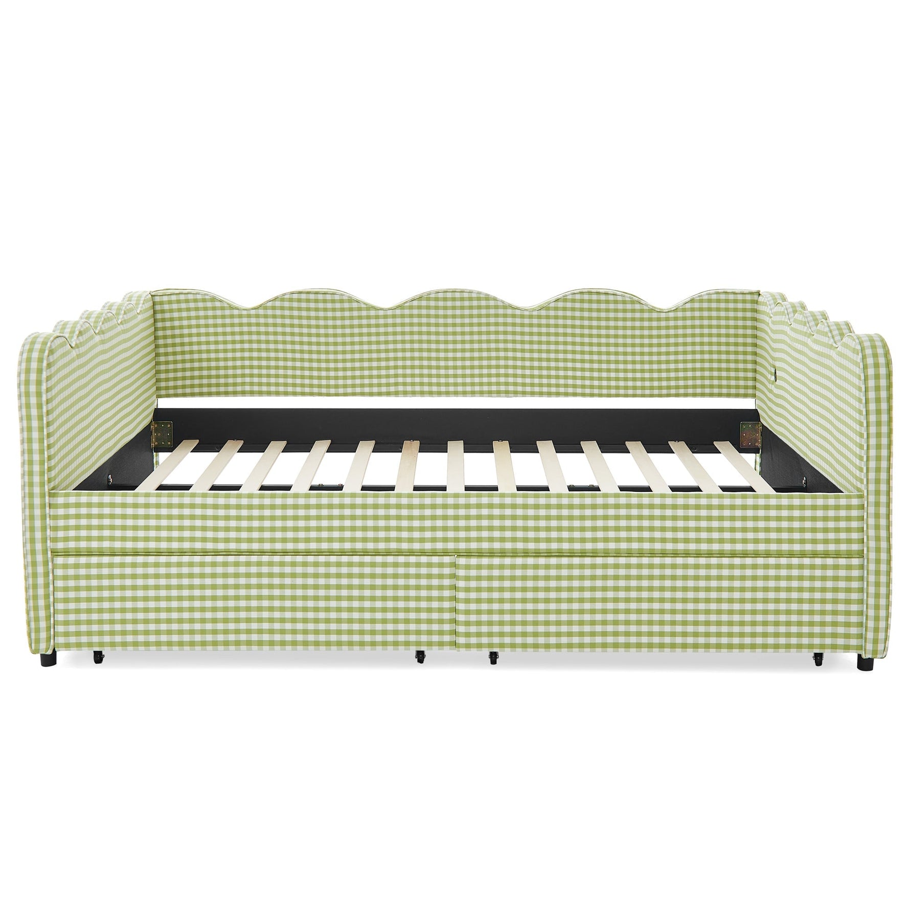 Queen Size Cozy Gingham Daybed with Two Storage Drawers and USB Port