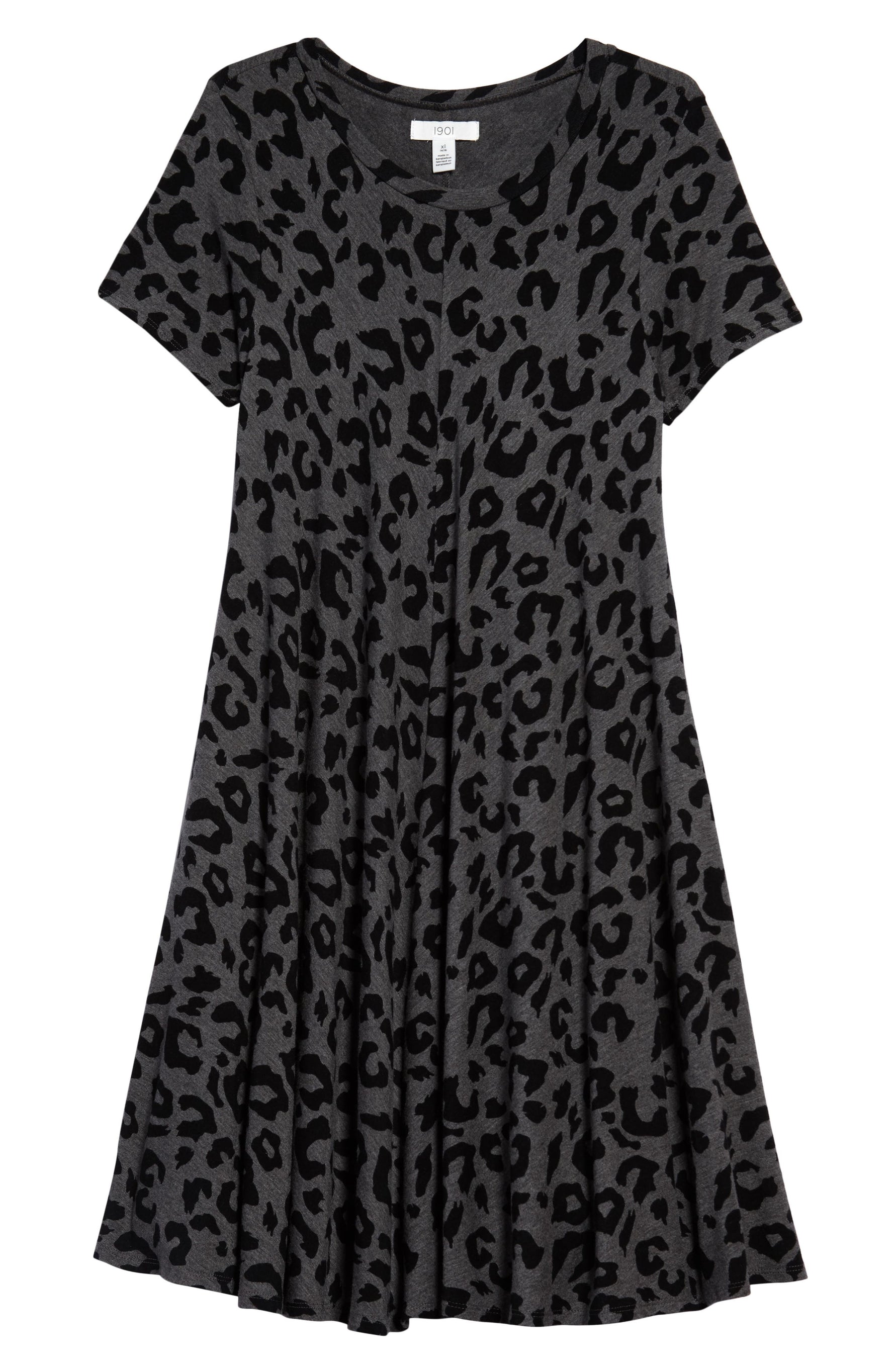 Girl's 1901 Kids' Leopard Print Swing Dress, Size L - Grey