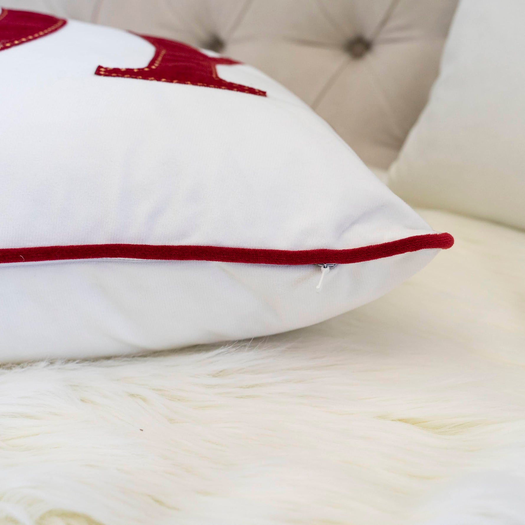 JOY Embroidered Christmas Throw Pillow – 14x20 Velvet Lumbar Cushion