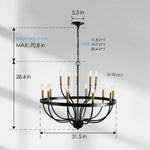 15-Light Industrial Iron Candle Chandelier Modern Farmhouse Pendant Light