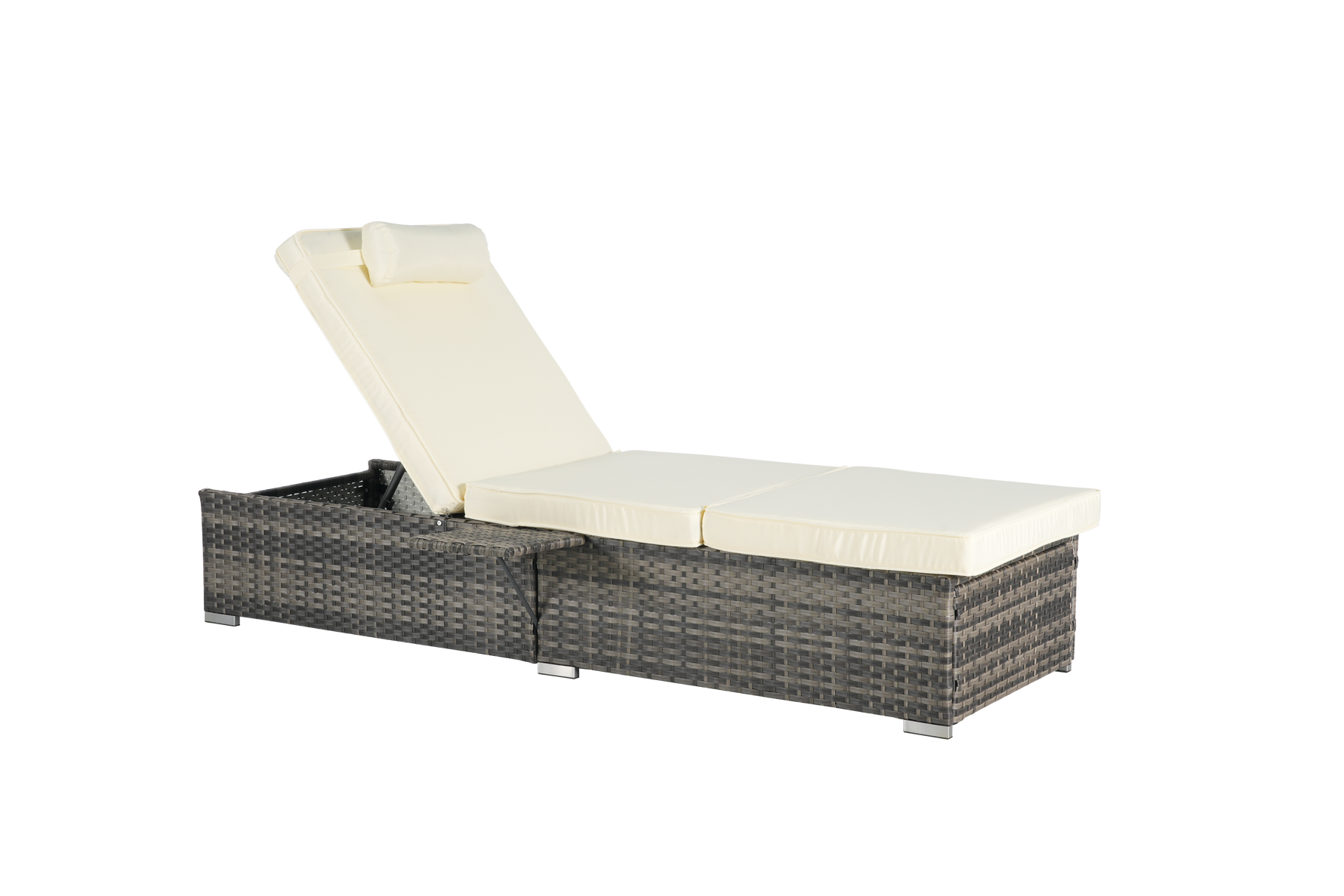 Outdoor Chaise Lounge Chair Set of 2 with Storage and Cushions