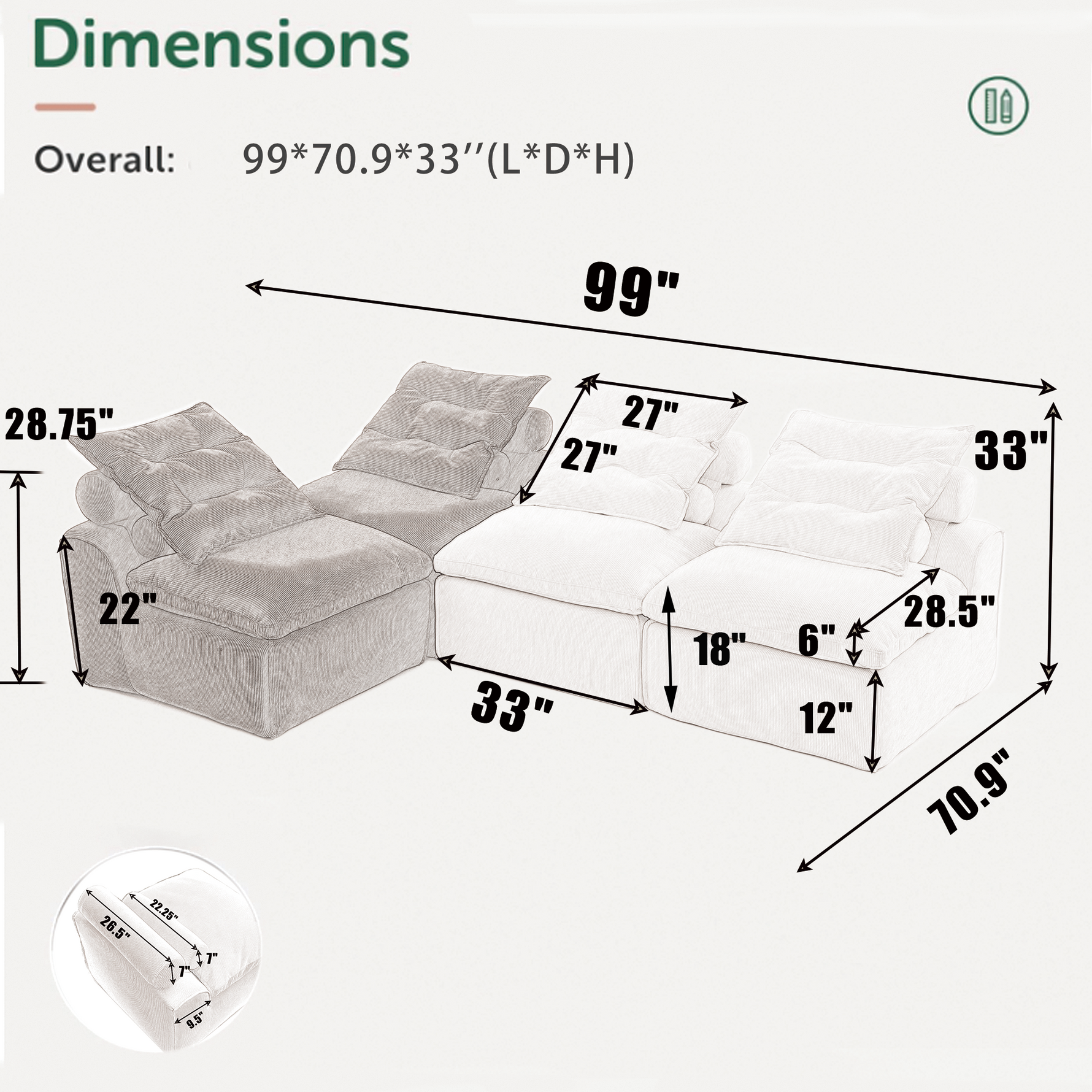 Modular Sofa No Armrests - BeigeBlack