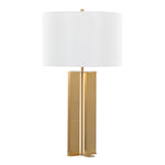 Cosmo 28" Glam Metal Table Lamp in Antique Brass and White Linen