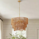 Handwoven Paper Rattan Boho Chandelier with 7-Light E26 Base