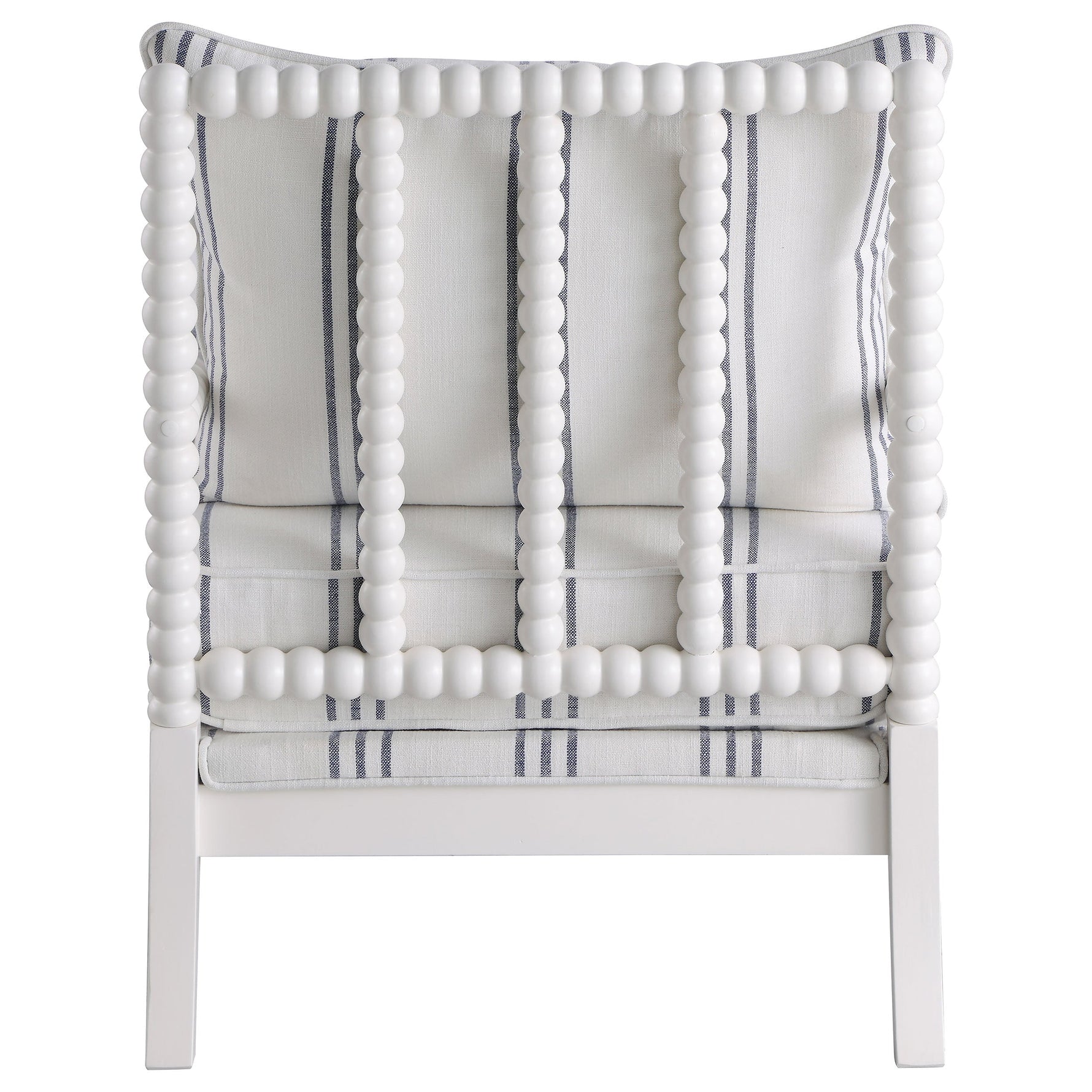 White and Navy Upholstered Stripe Accent Chair with Linen-Like Fabric