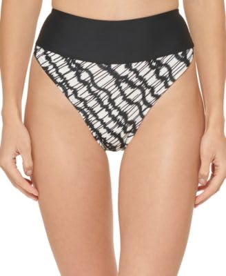 DKNY High-Waist Bikini Bottoms Black White Large