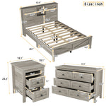 3-Pieces Bedroom Set Queen Size Farmhouse Platform Bed with Storage Headboard and Charging Station