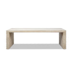 Veda 94' Reclaimed Wood Stacked Geometric Waterfall Dining Table, Seats up to 8, Whitewashed Natural Reclaimed Pine Wood