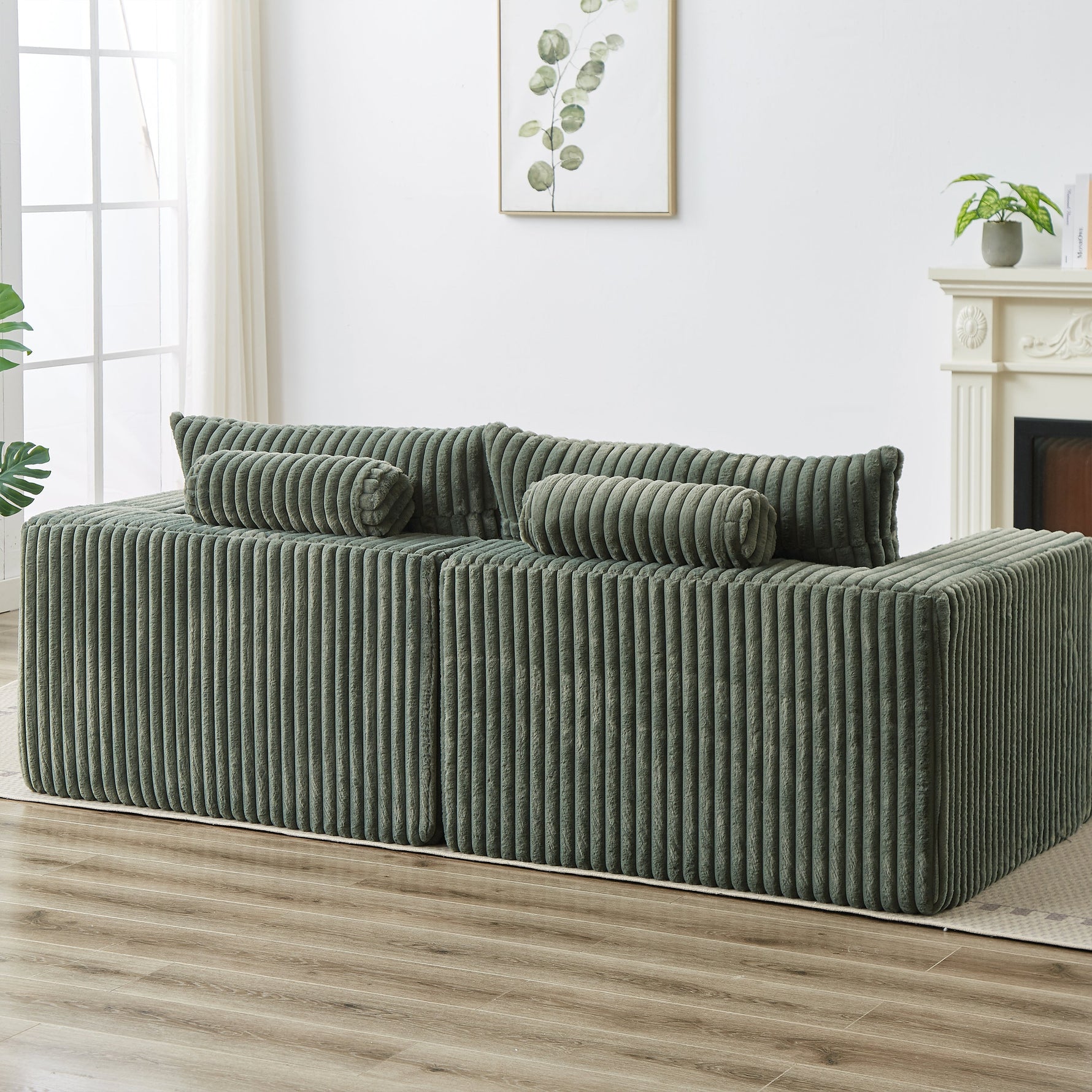 87' Oversized Sectional Lounge Chaise with Plush Corduroy Fabric