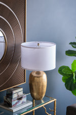 D18x31" Round Aluminum Sheet Gold Table Lamp with White Fabric Shade
