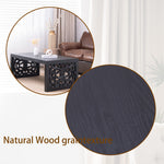 47.2" Solid Black Carved Wood Coffee Table – Handcrafted Look with Ornate Side Panels