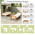 6 Piece Acacia Wood Outdoor Modular Sectional with Daybed and Tea Table