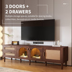 Rattan TV Stand with 3 Cabinets and 2 Drawers