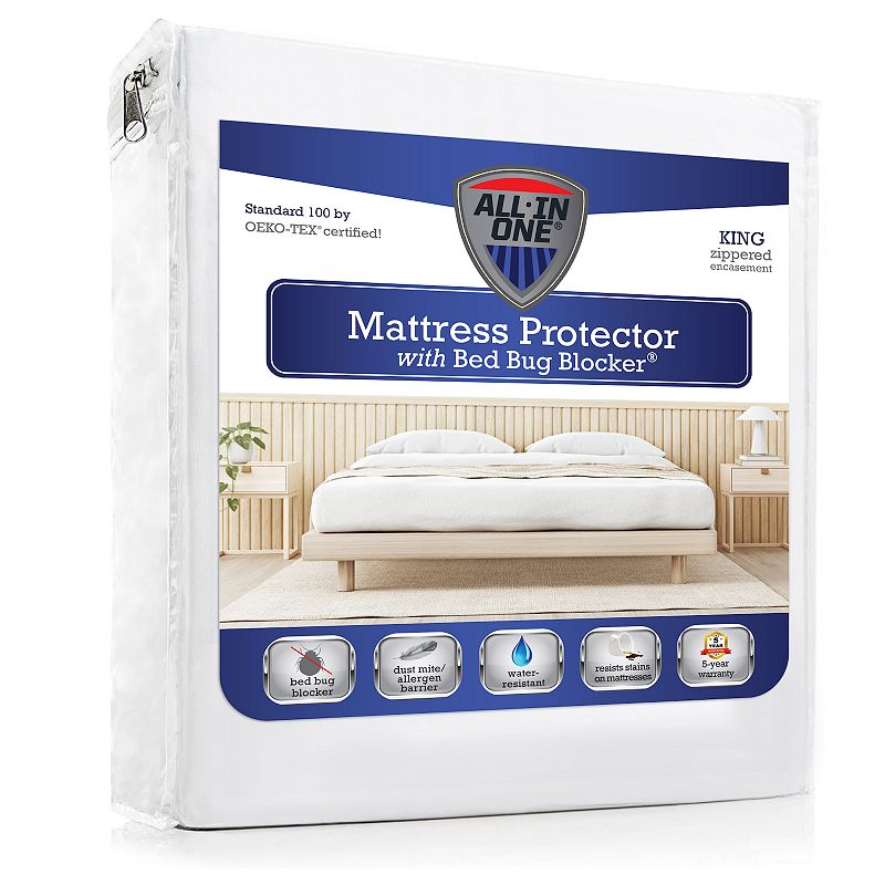 Bed Bug Blocker Water Resistant Zippered Mattress Protector - King Size