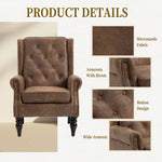 Modern Coffee Wood Frame Armchair with Microsuede Upholstery