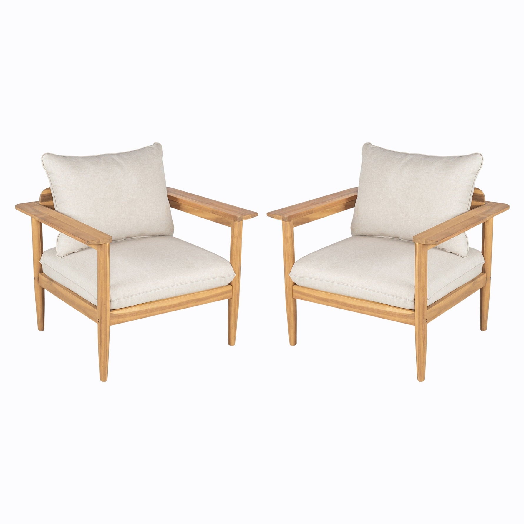 Terassi Outdoor Lounge Chair Set of 2 with Cushions - Beige / Light Teak