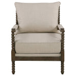 Beige and Natural Removable Back Accent Chair with Faux Linen Fabric and Wood Frame