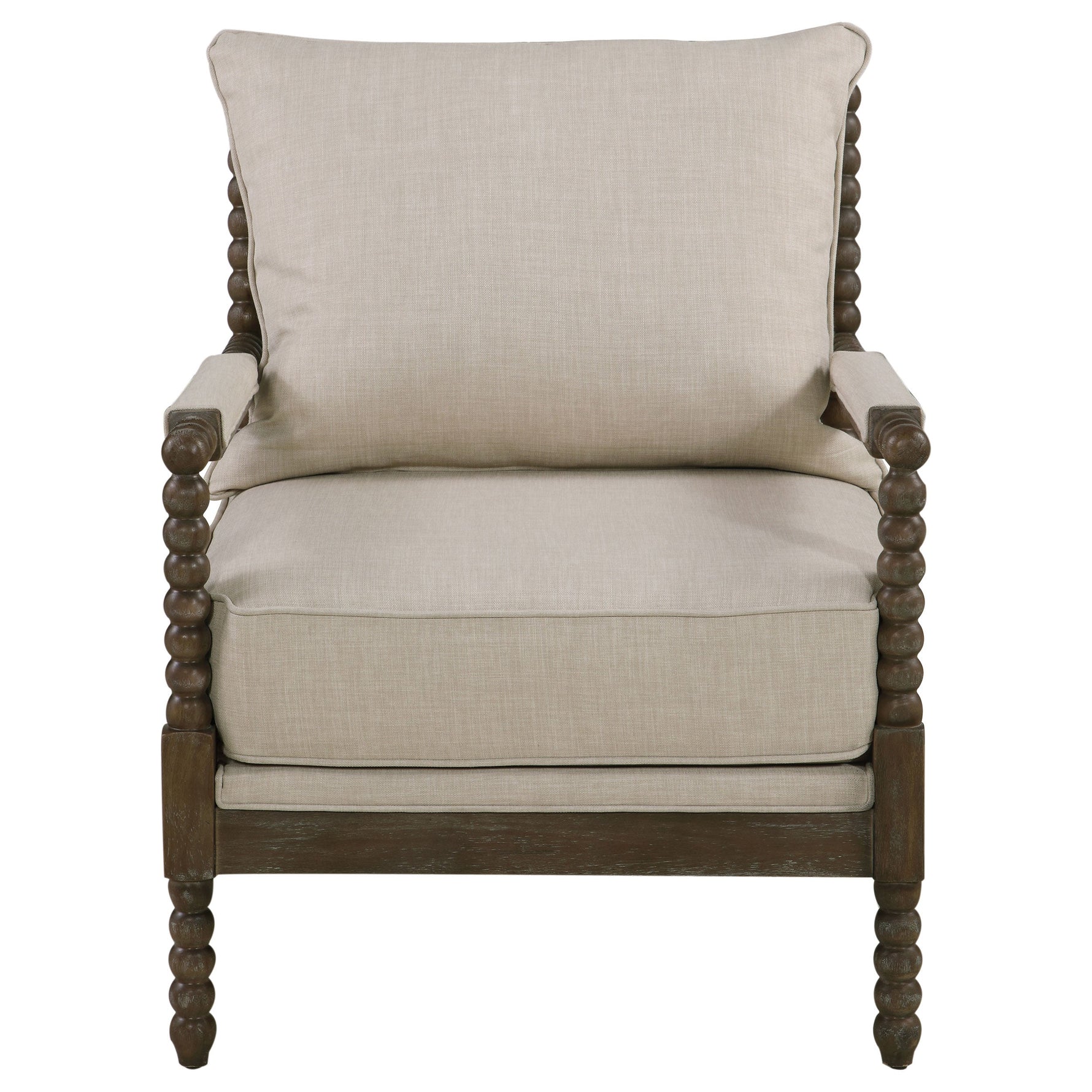 Beige and Natural Removable Back Accent Chair with Faux Linen Fabric and Wood Frame