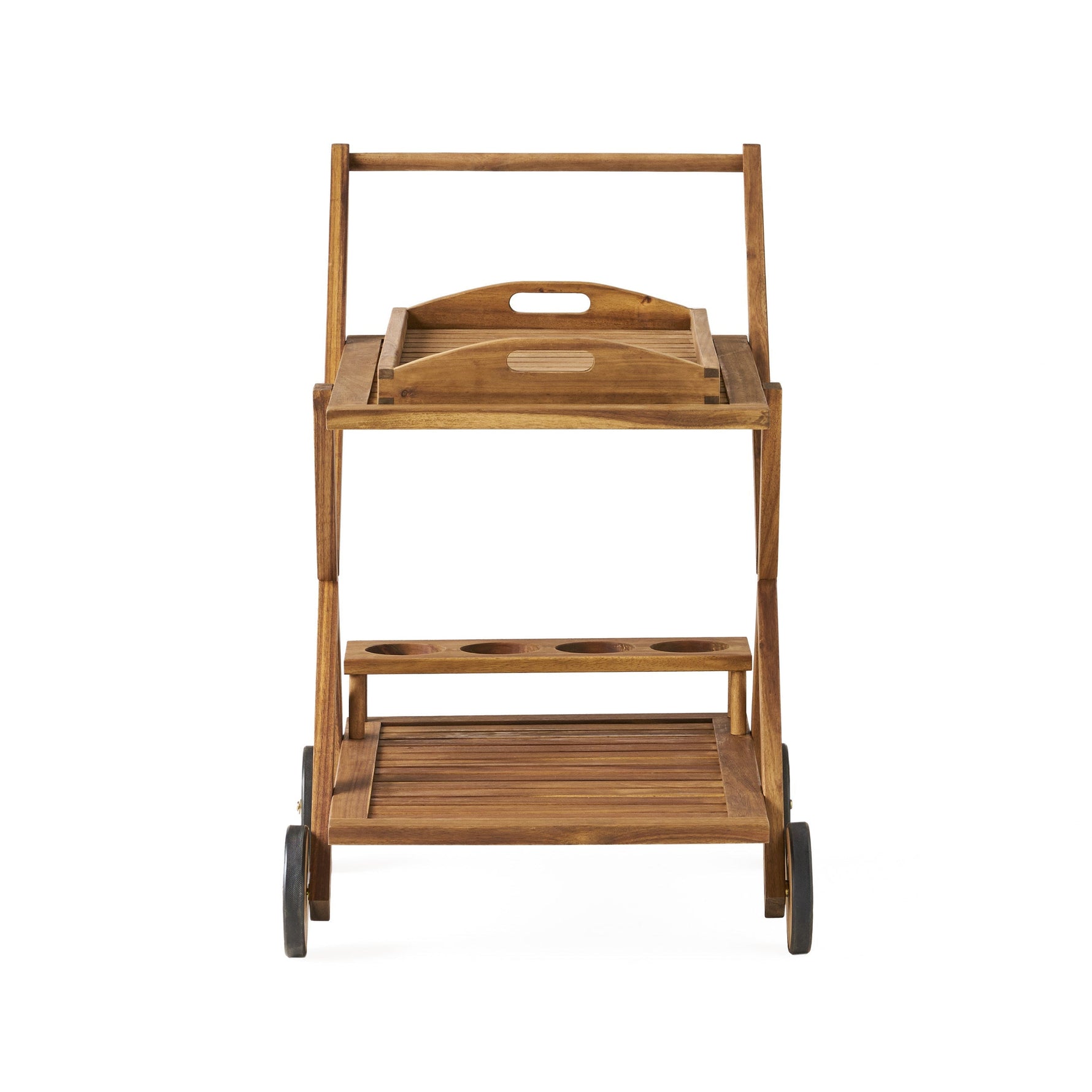 Riviera Bar Cart Natural Stained Acacia Wood Mobile Bar Cart