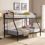 Modern Twin Over Full Metal Bunk Bed with Trundle and Dual Side Ladders