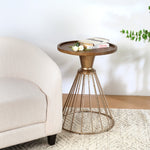Hollow Edge Retro Art Pine Side Table with Antique Gold and Natural Color