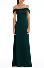 Dessy Collection Off the Shoulder A-Line Charmeuse Gown in Evergreen, Size 16