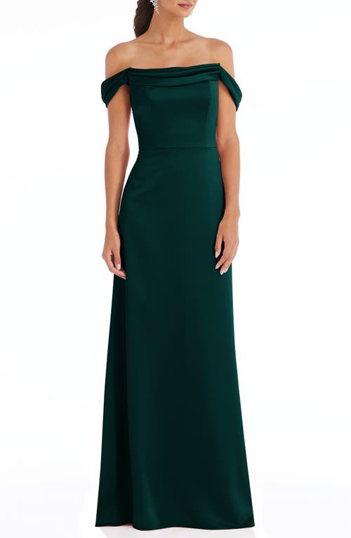 Dessy Collection Off the Shoulder A-Line Charmeuse Gown in Evergreen, Size 16
