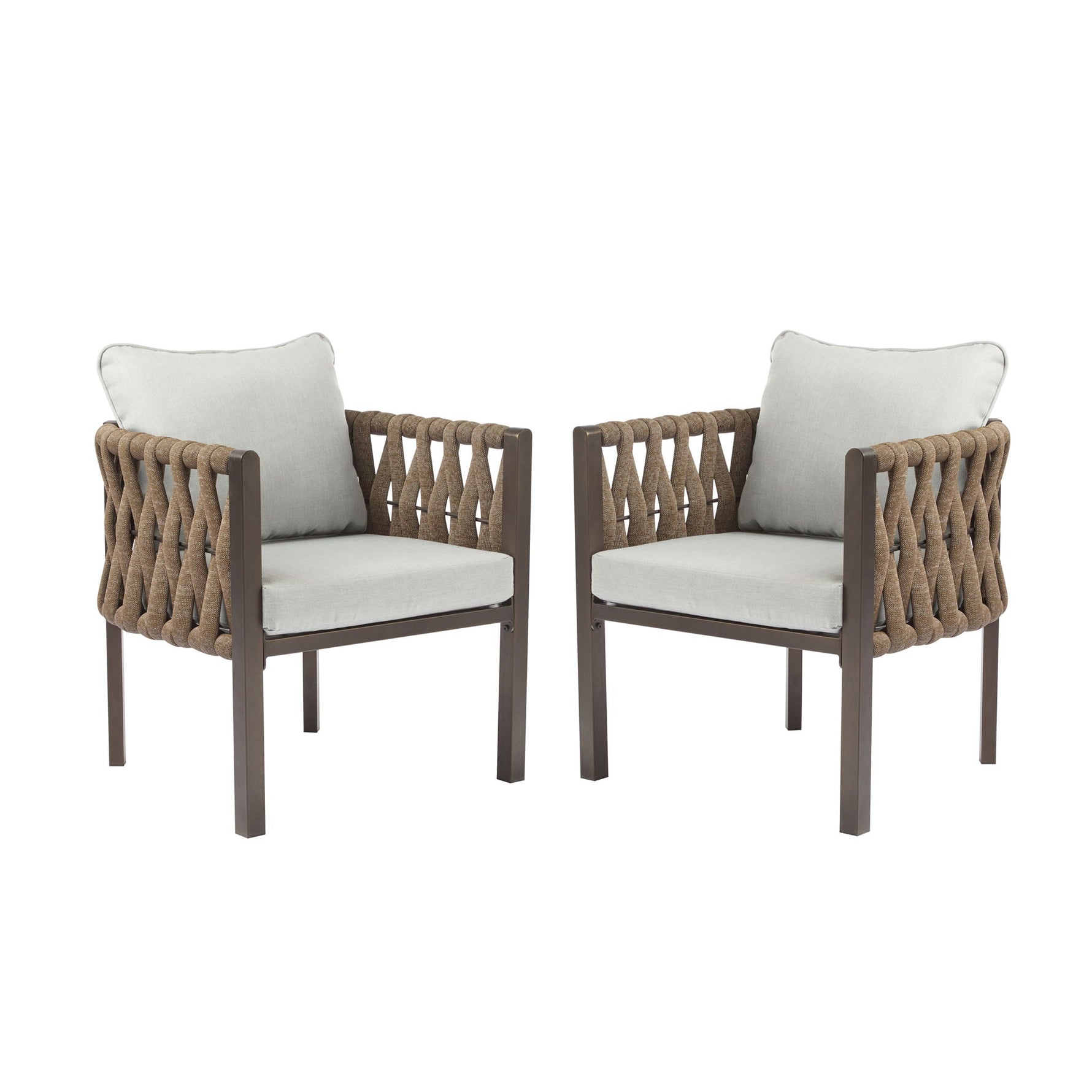 2 Pieces Outdoor Metal Patio Club Chair with Cushions