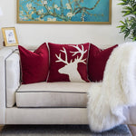 Holiday Reindeer Velvet Accent Pillow 20x20 – Red and White with Insert