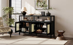 TREXM Bohemian Style Rattan Buffet Storage Cabinet with Solid Wood Frame