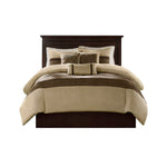 7 PC Pieced Faux Suede Comforter Set Natural Queen