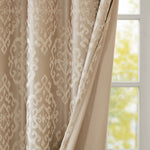 Knitted Jacquard Damask Total Blackout Grommet Top Curtain Panel