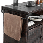 Outdoor Wicker Bar Cart with Glass Top and Wheels - Light Brown